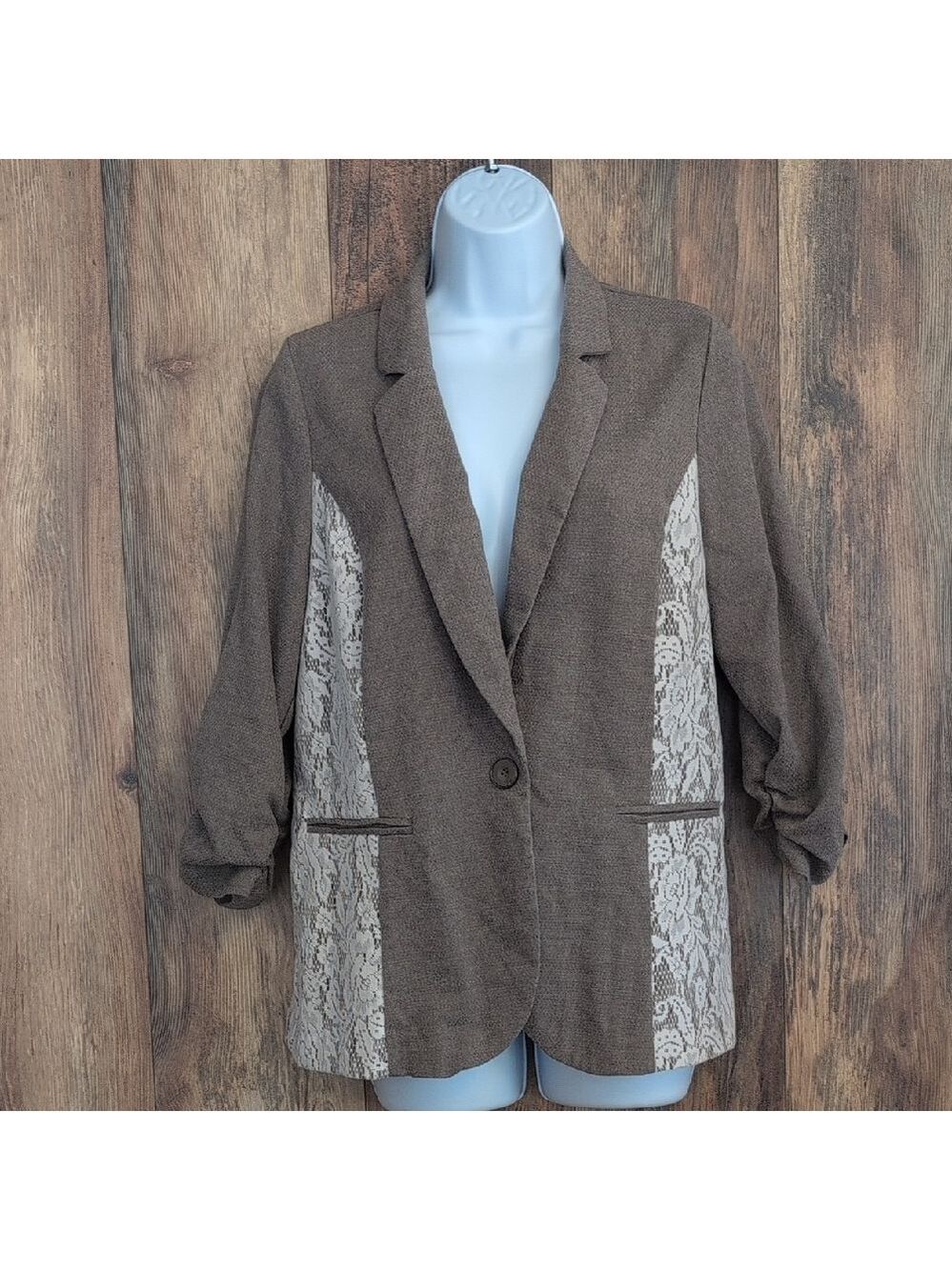Vanity Brown Blazer with Lace Panels L D307